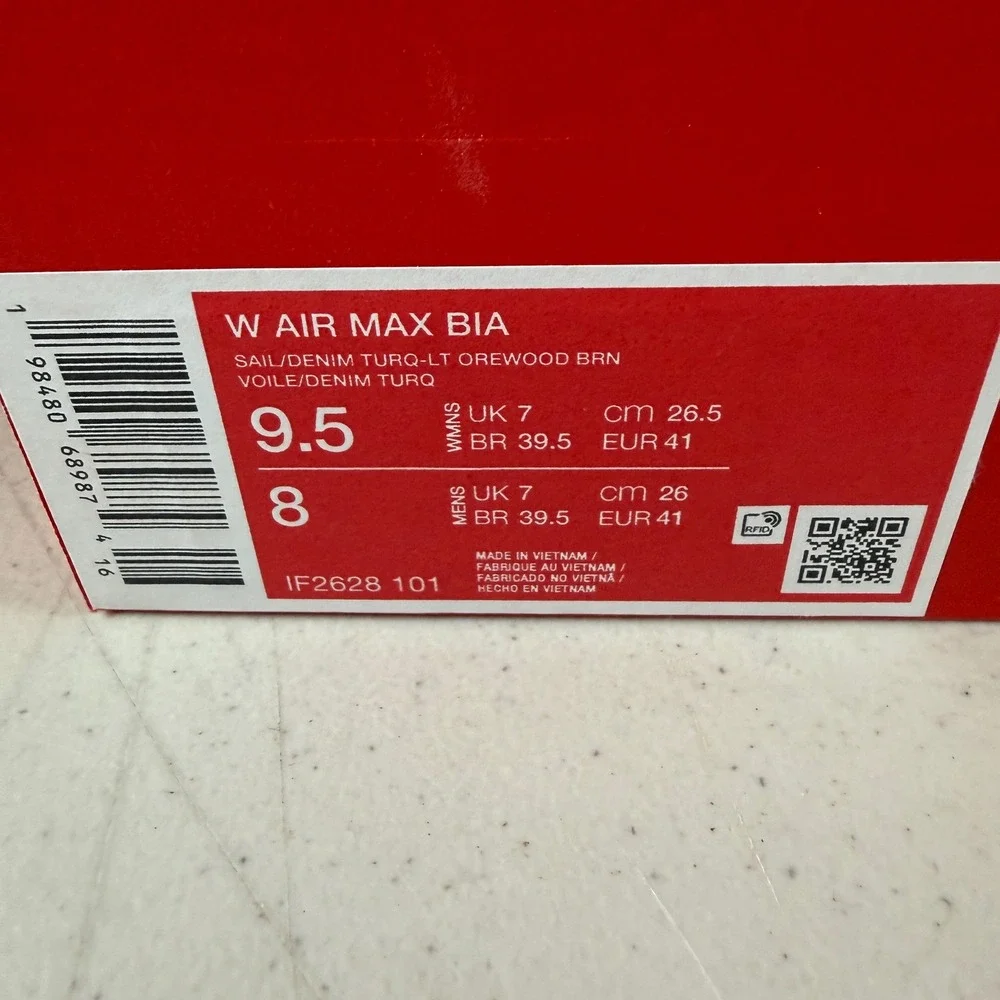 Nike Air Max Bia Womens 9.5 Sail Denim Turquoise‎ IF2628-101 Running Shoes New